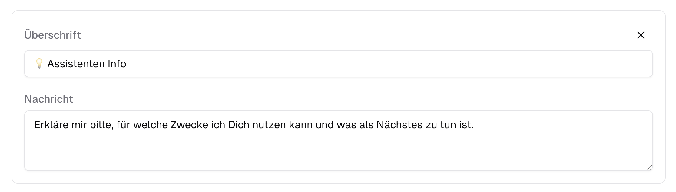 Beispiel eines Gesprächsanfangs im Assistenten