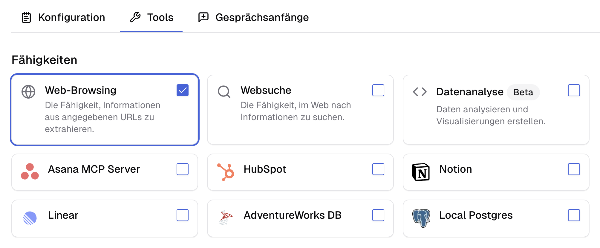 Web-Browsing im Assistenten aktivieren
