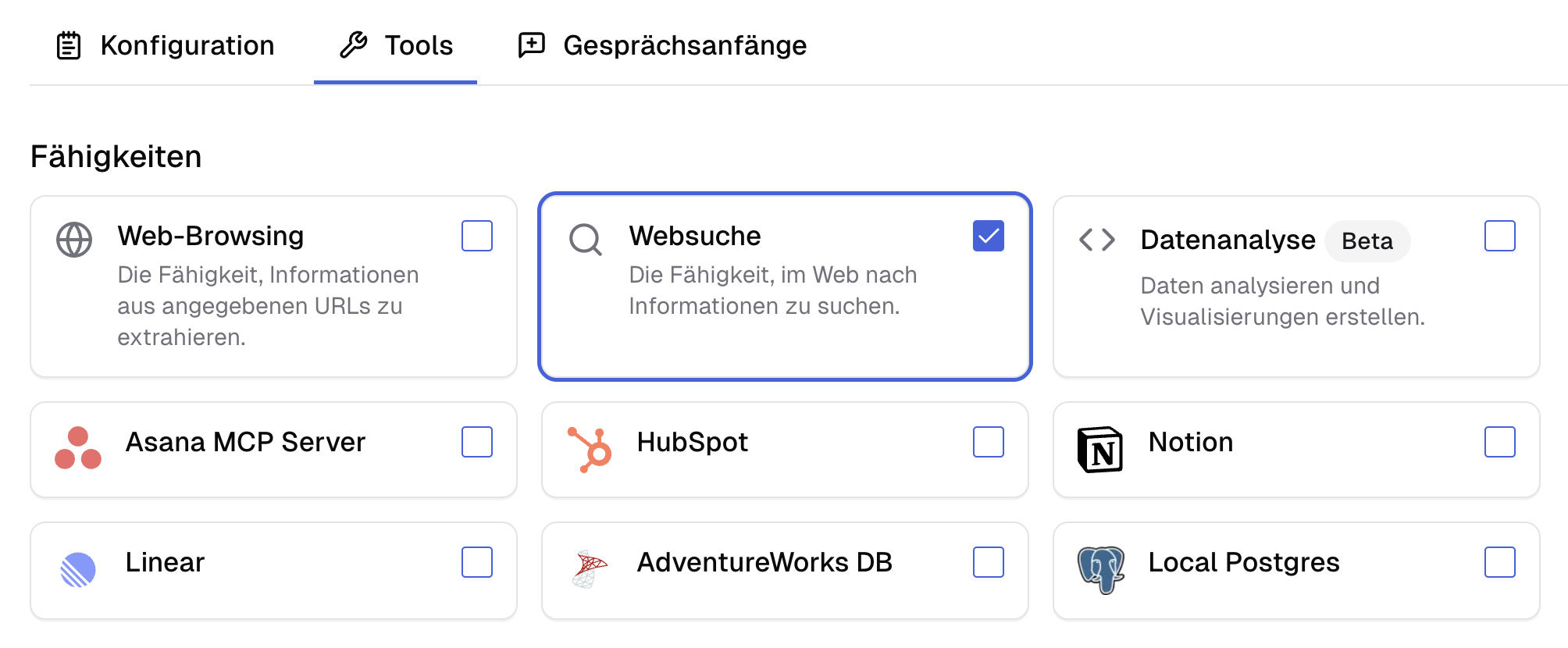 Web-Suche im Assistenten aktivieren