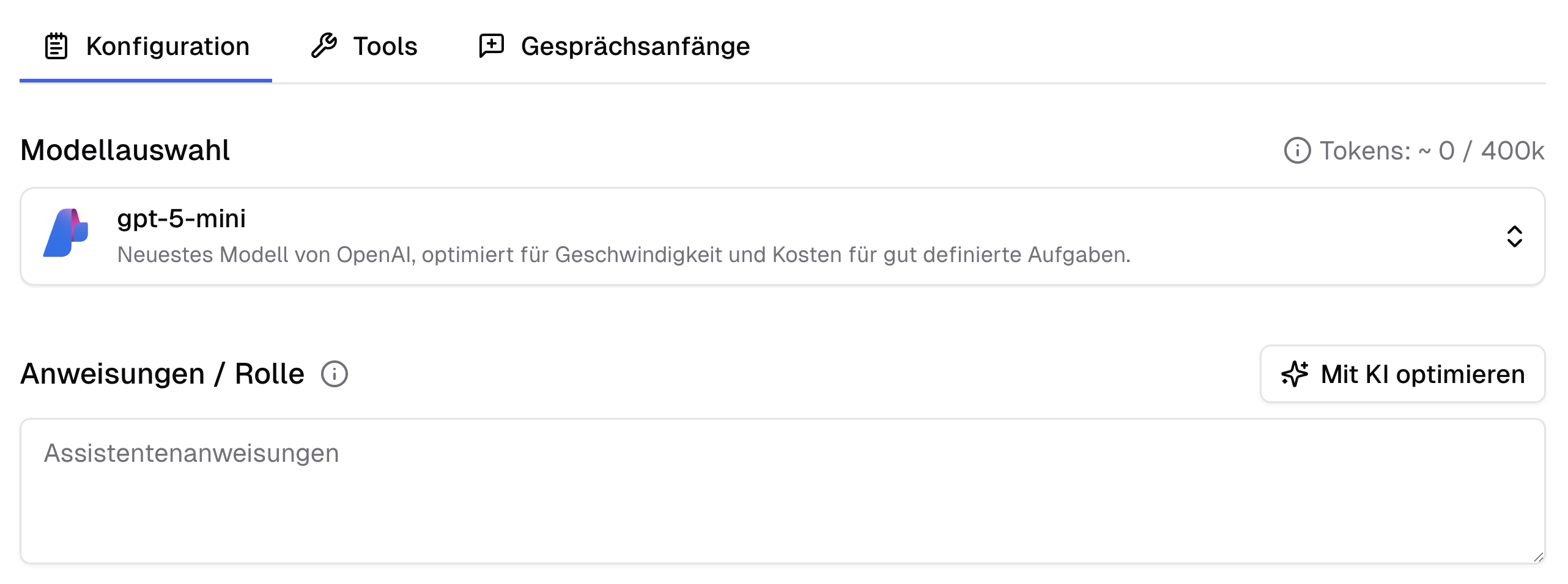 Assistenten erstellen Konfiguration