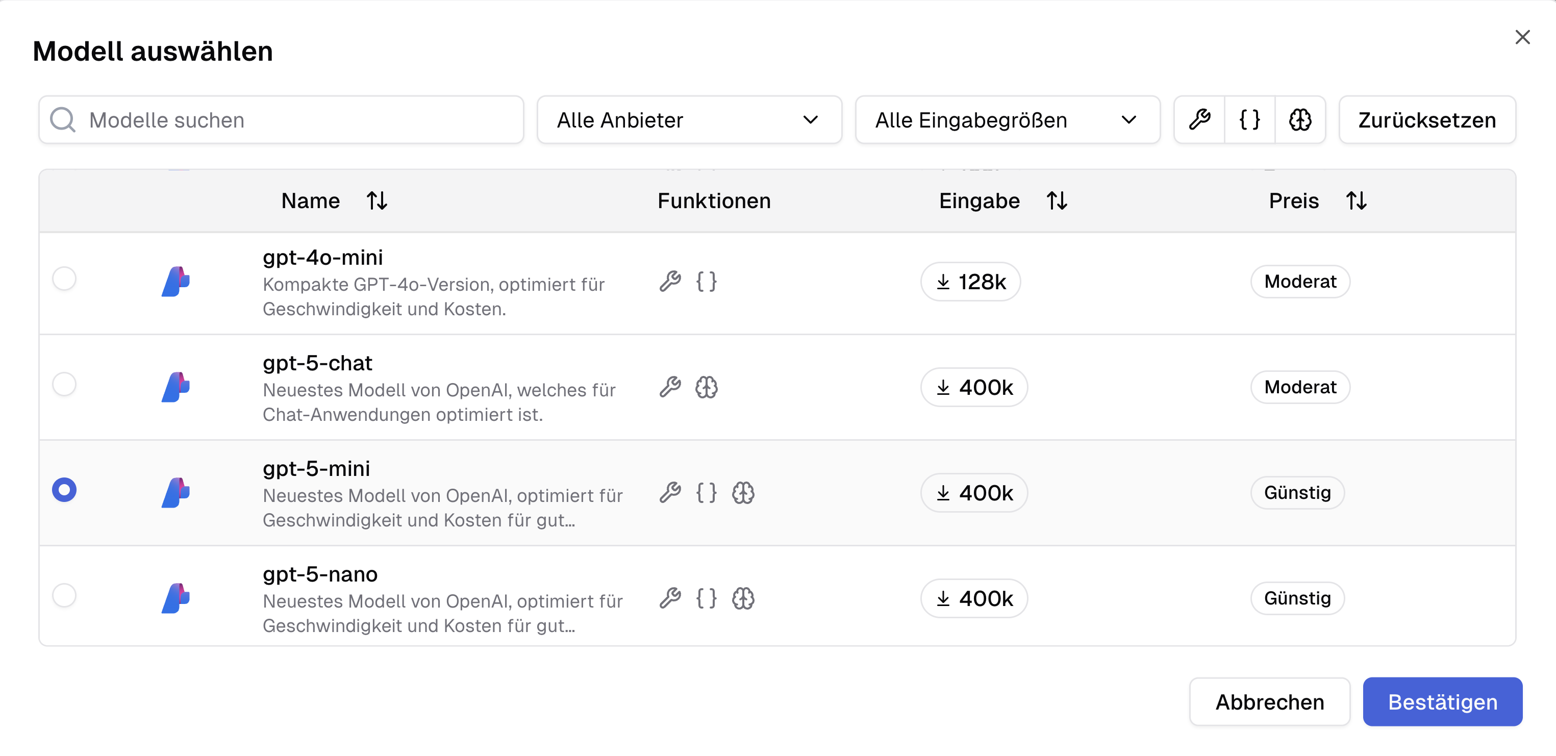 Assistenten erstellen Modellauswahl