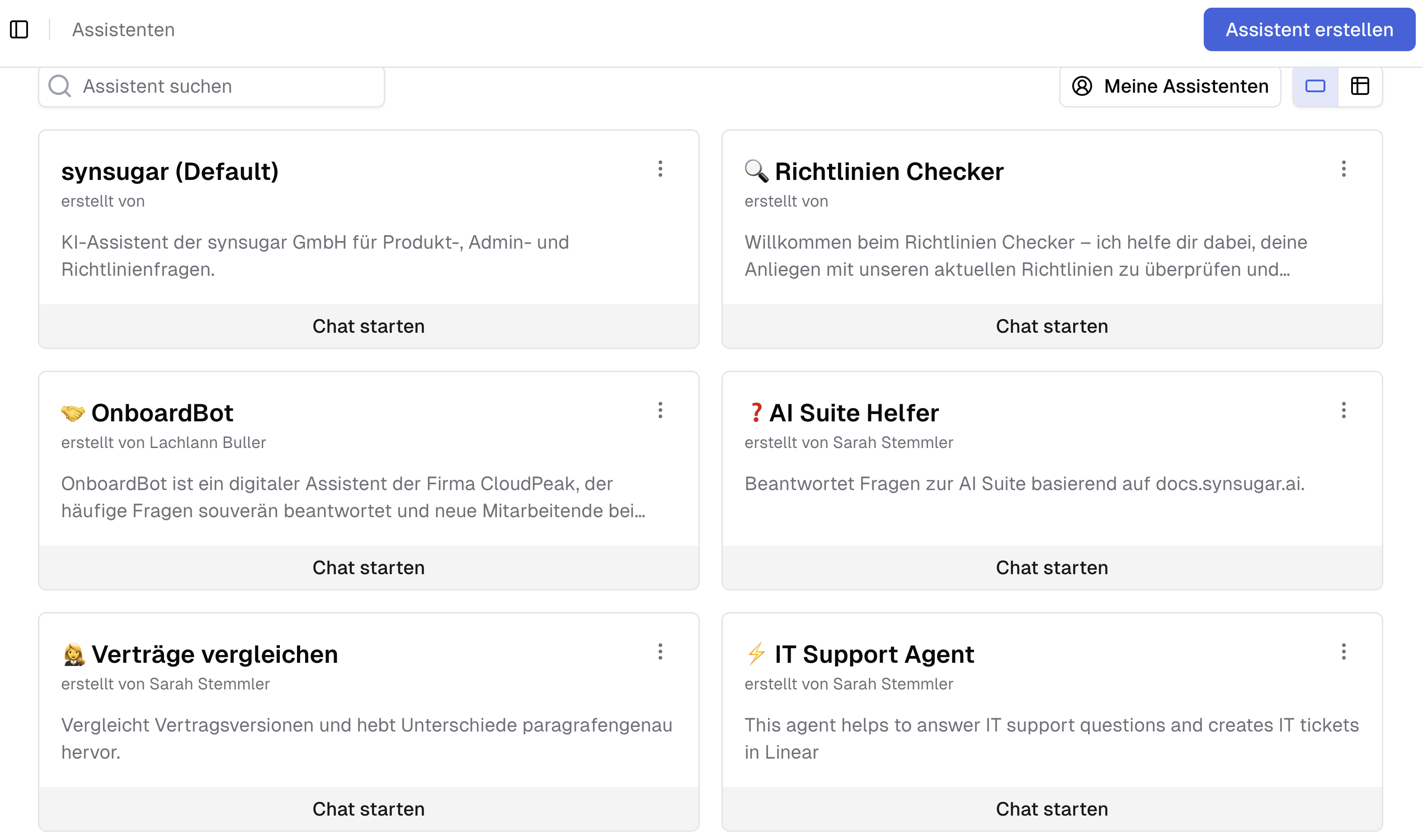 Assistenten Startseite mit verschiedenen Assistenten