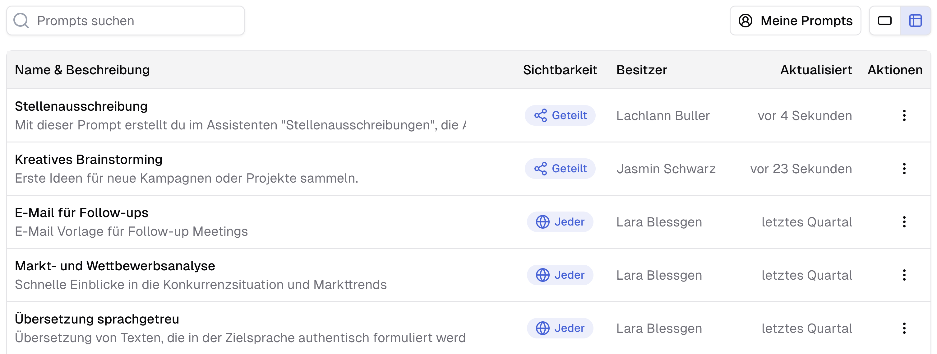 Einen Prompt in der Prompt-Bibliothek auswählen.