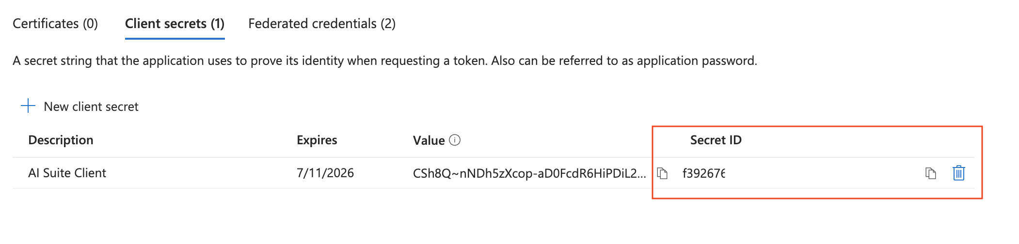 Client-Secret kopieren.