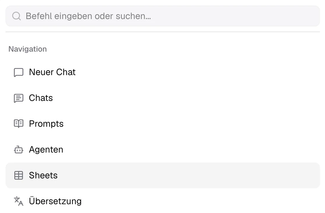 Navigations-Features per Befehlsplatte auswählen und öffnen