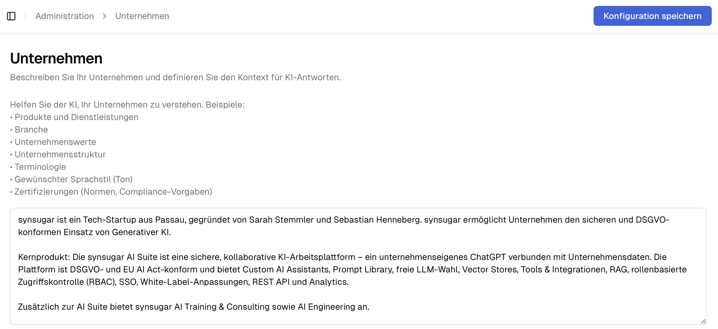 Unternehmes-Prompt hinterlegen.