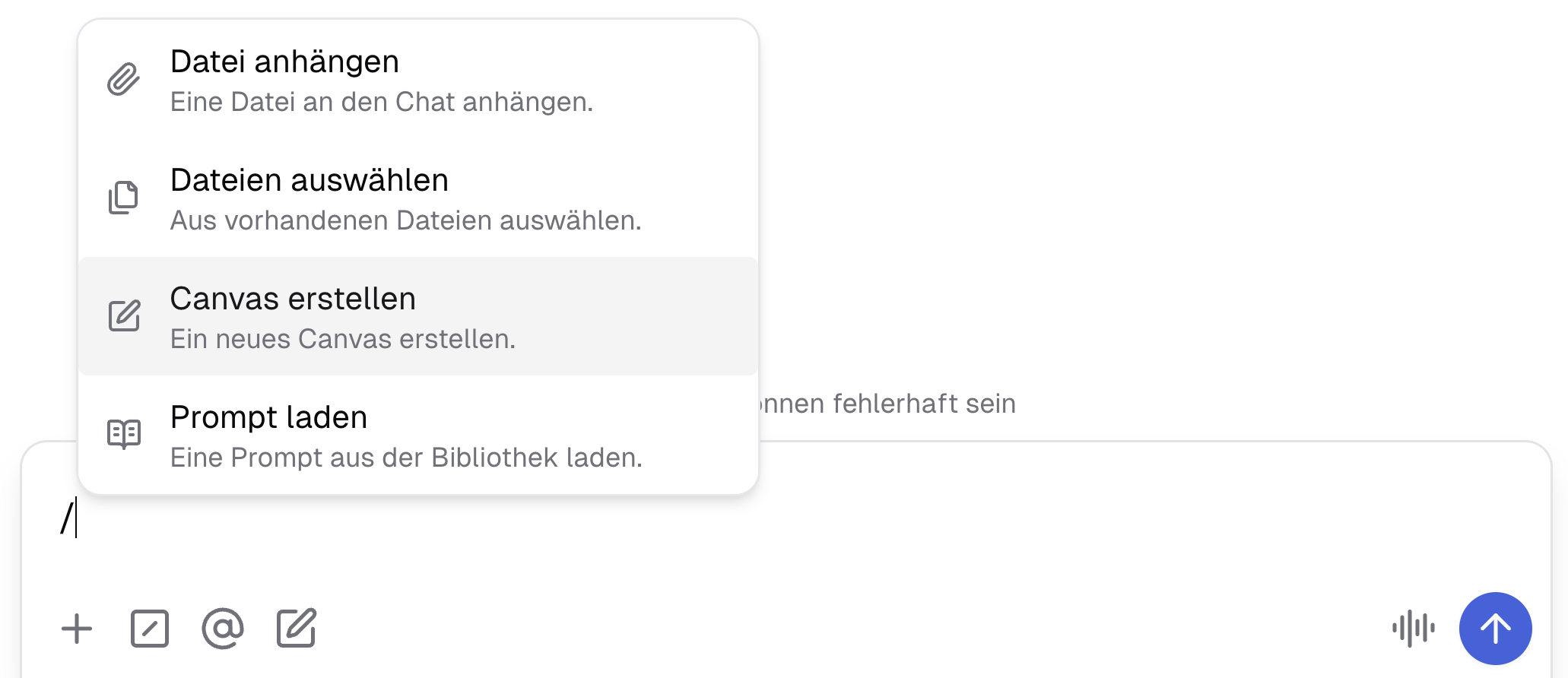 Aktivierung des Canvas Tools mit Slash-Command