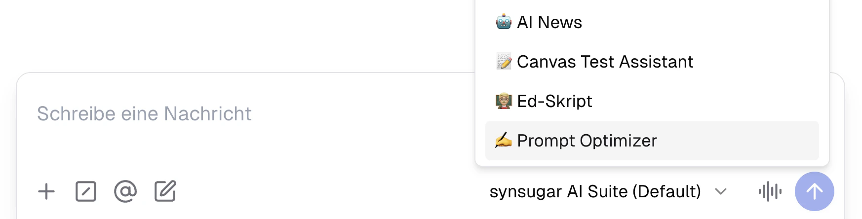 Assistentenwechsel in einem Chat der AI Suite v2.30.0