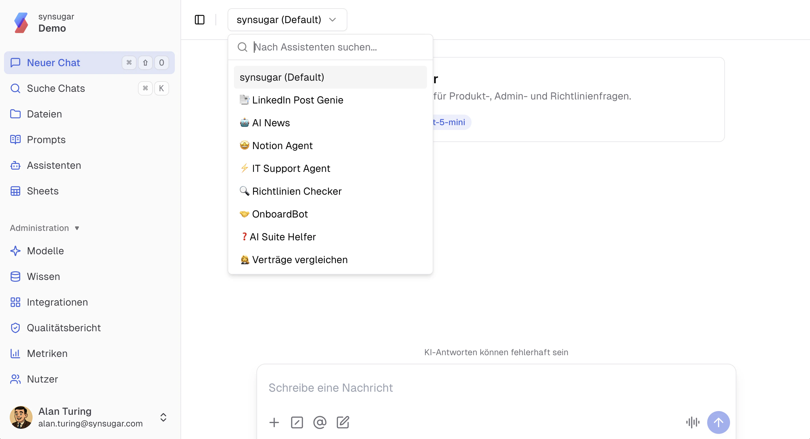 Übersicht der Assistenten im Chatfenster