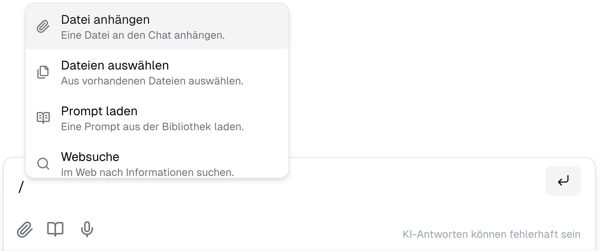 Upload von bereits verhandenen oder neuen Daten über Slash-command im Chat in der synsugar AI Suite v2.5.0