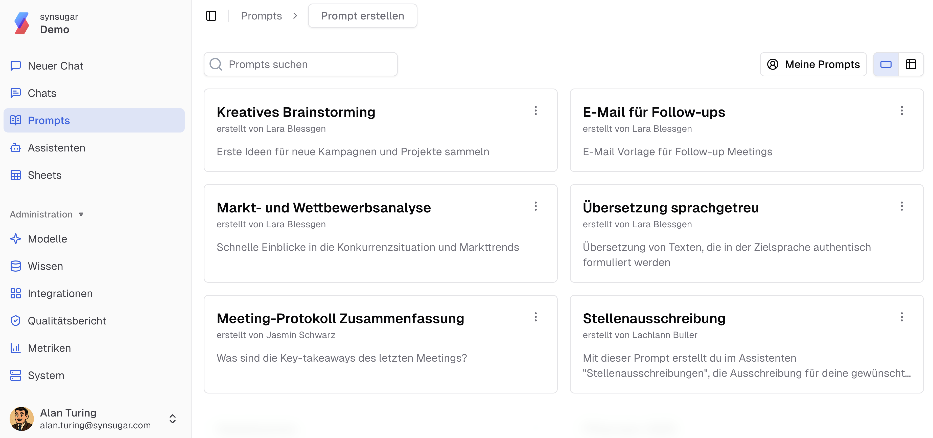 Prompt-Bibliothek Startbildschirm