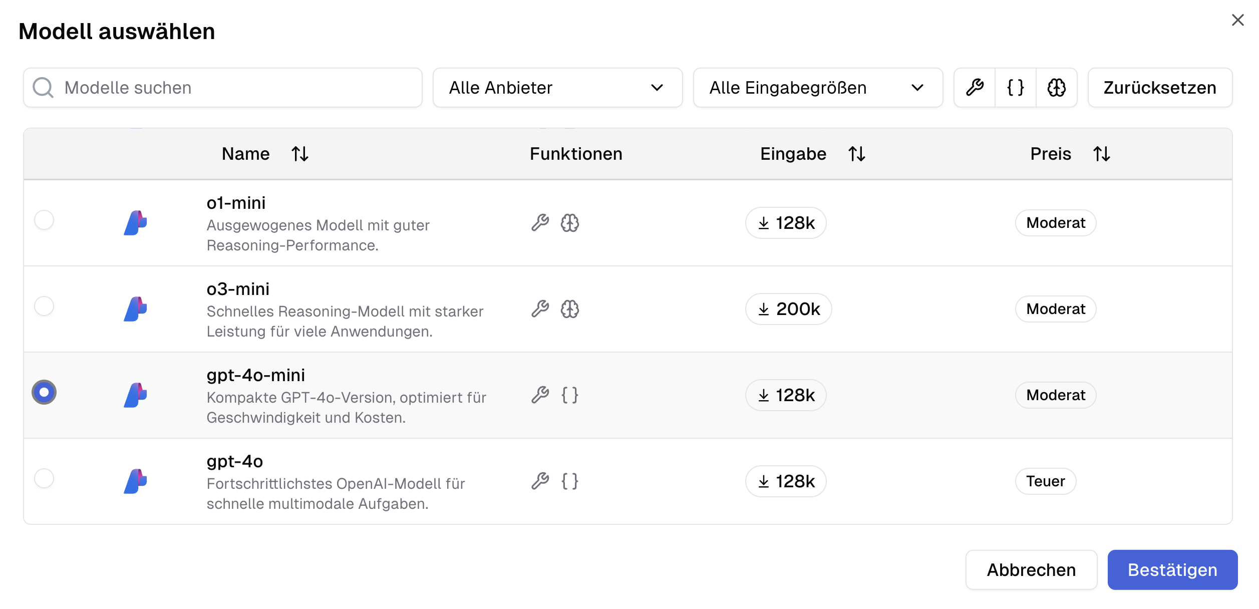 Assistenten erstellen Modellauswahl