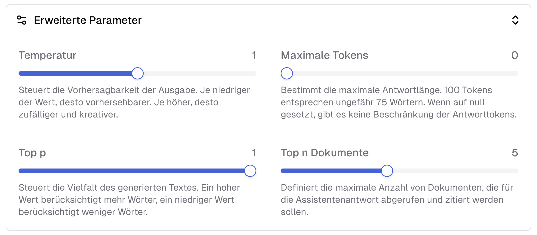 Parameter von dem Assistenten anpassen