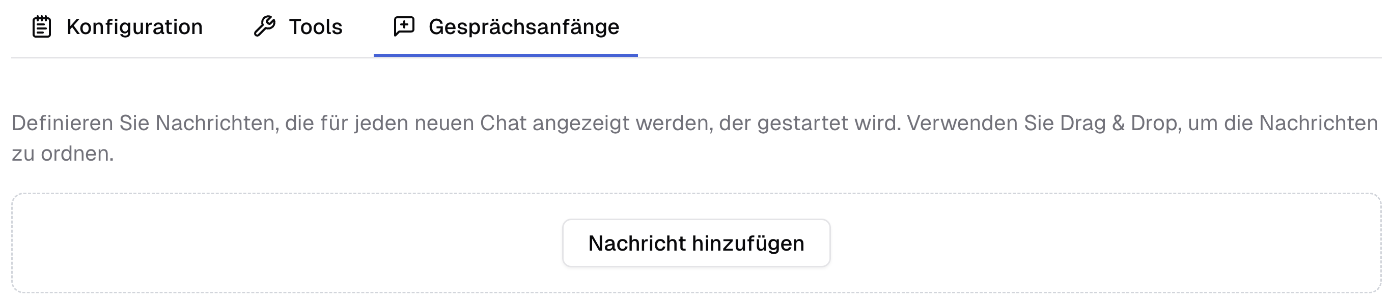 Gesprächsanfänge im Assistenten hinterlegen