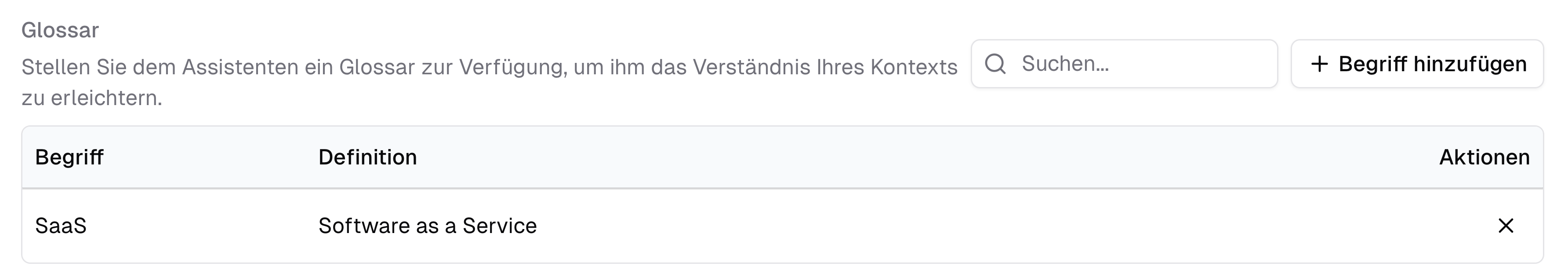 Ein Glossar für den Assistenten erstellen