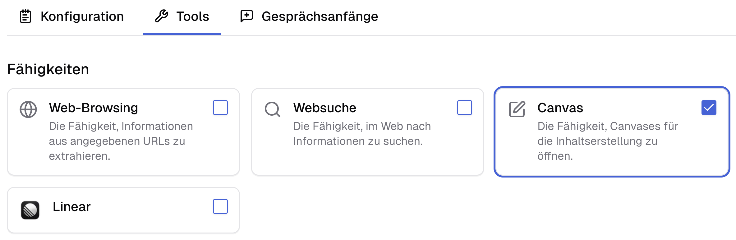 Canvas im Assistenten aktivieren