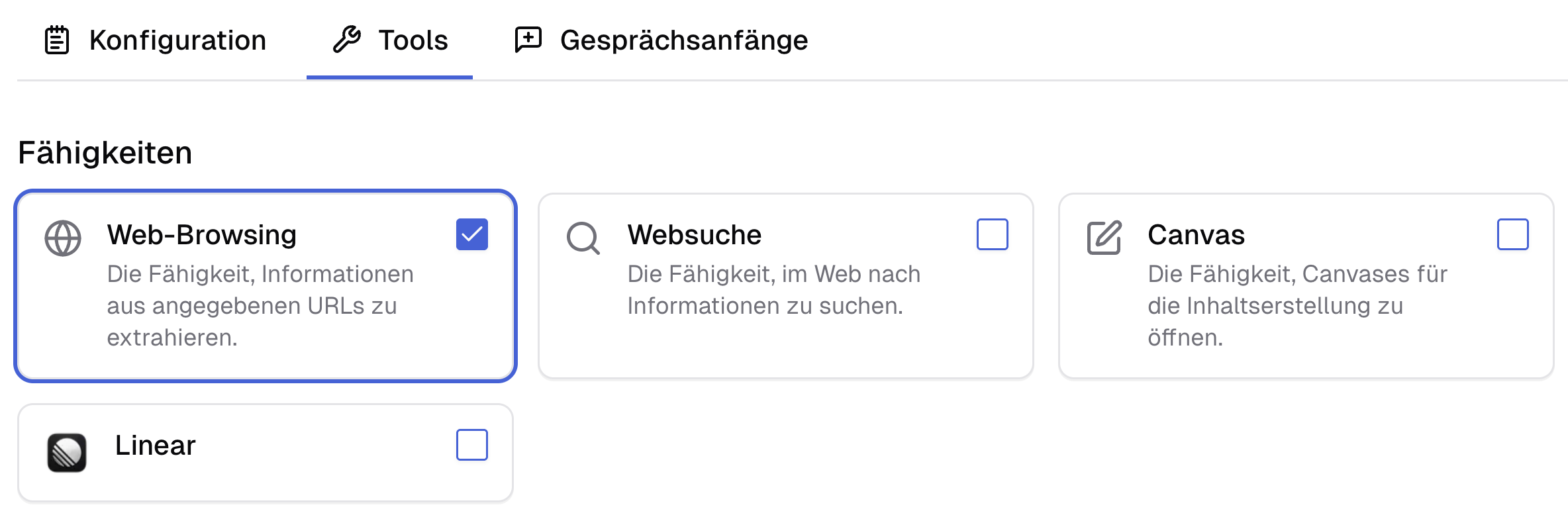 Web-Browsing im Assistenten aktivieren