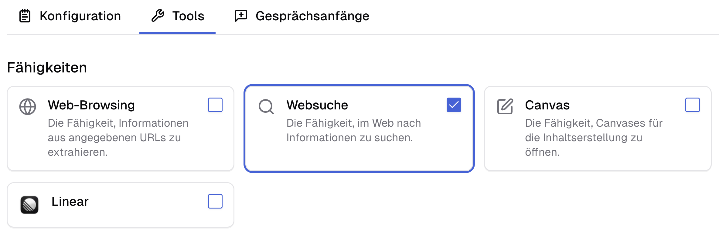 Web-Suche im Assistenten aktivieren