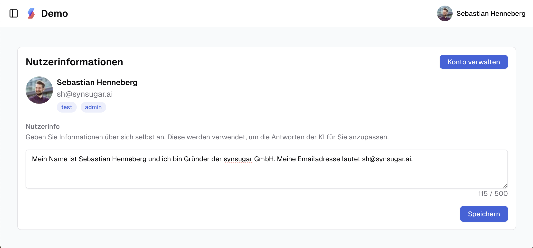 Neue Personalisierung / User Memory der synsugar AI Suite v1.11.0