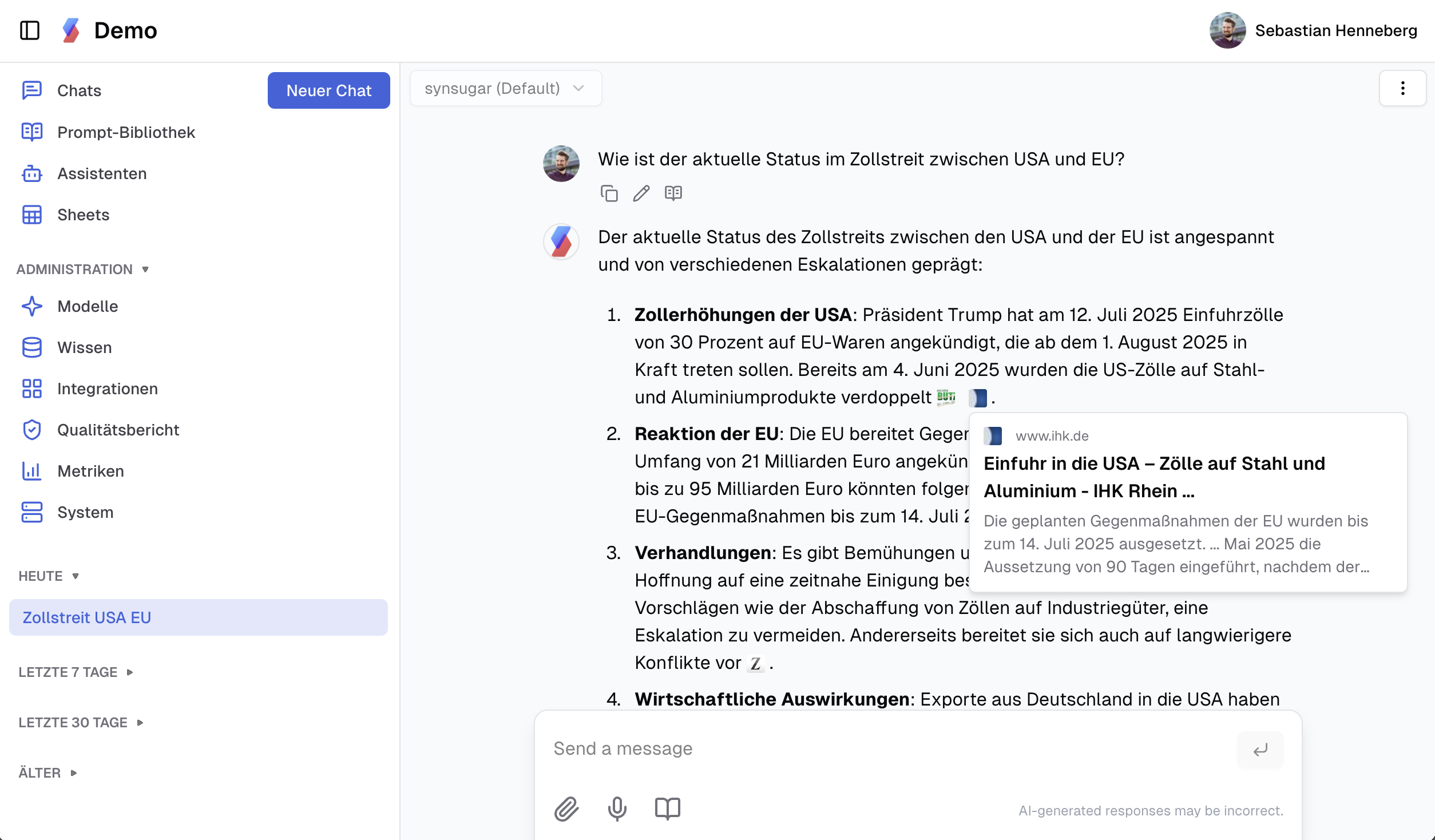 Neue Websuche der synsugar AI Suite v1.12.0