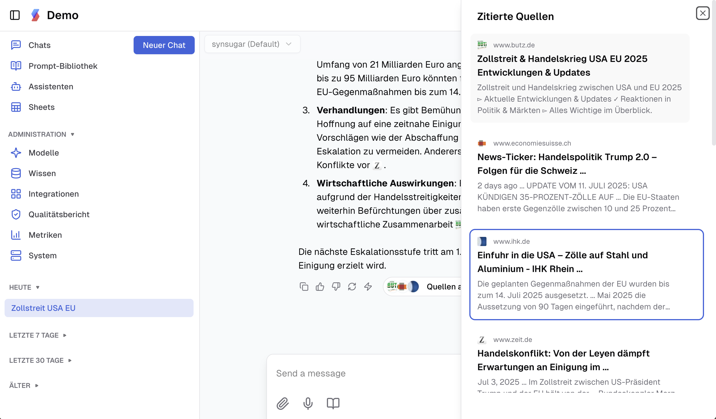 Neue Quellen-Seitenleiste der synsugar AI Suite v1.13.0