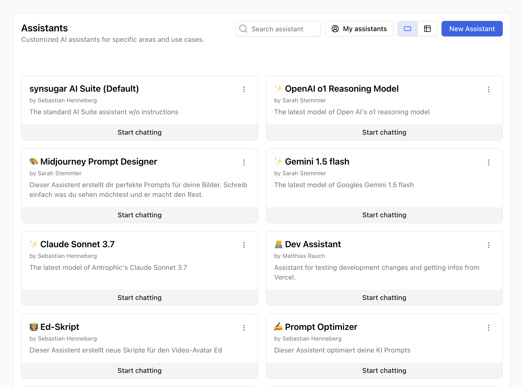 Neue Assistenten-Auswahl in der synsugar AI Suite v1.3.0
