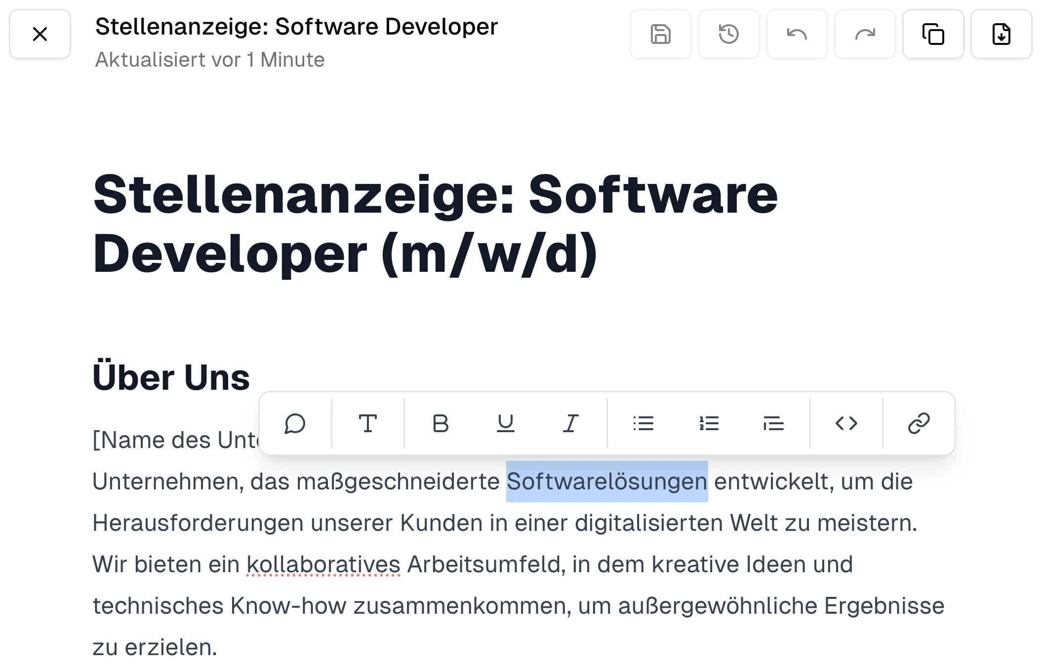 Geöffnetes Canvas im Bearbeitungsmodus