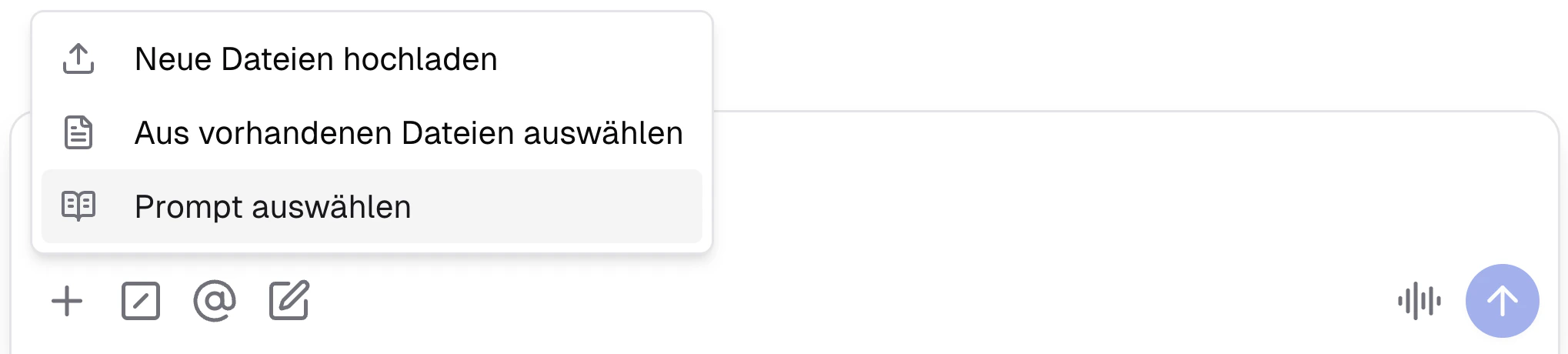 Chat-Feld mit Buchsymbol der Prompt-Bibliothek