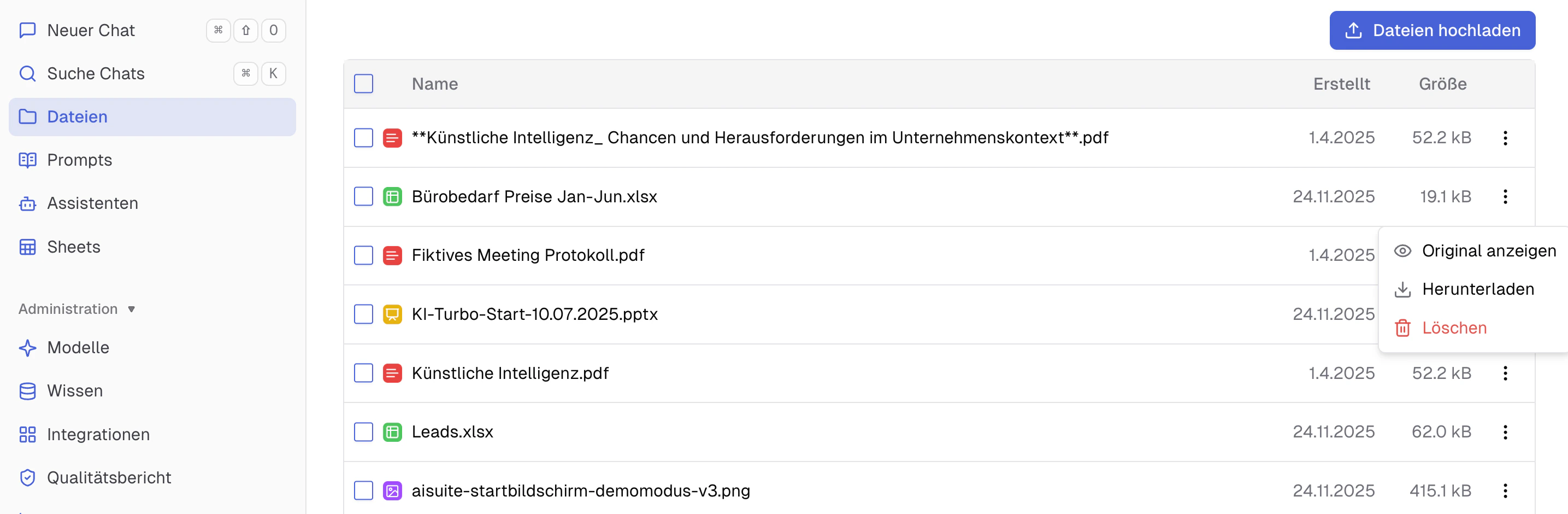Verwalten von Dateien im Bereich Dateien