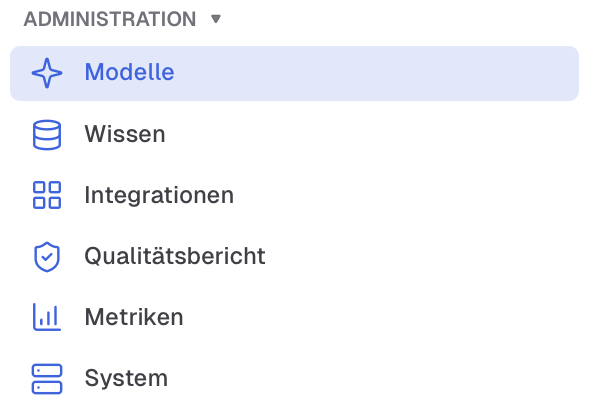 Seitenleiste Administrationsfunktion Modelle markiert