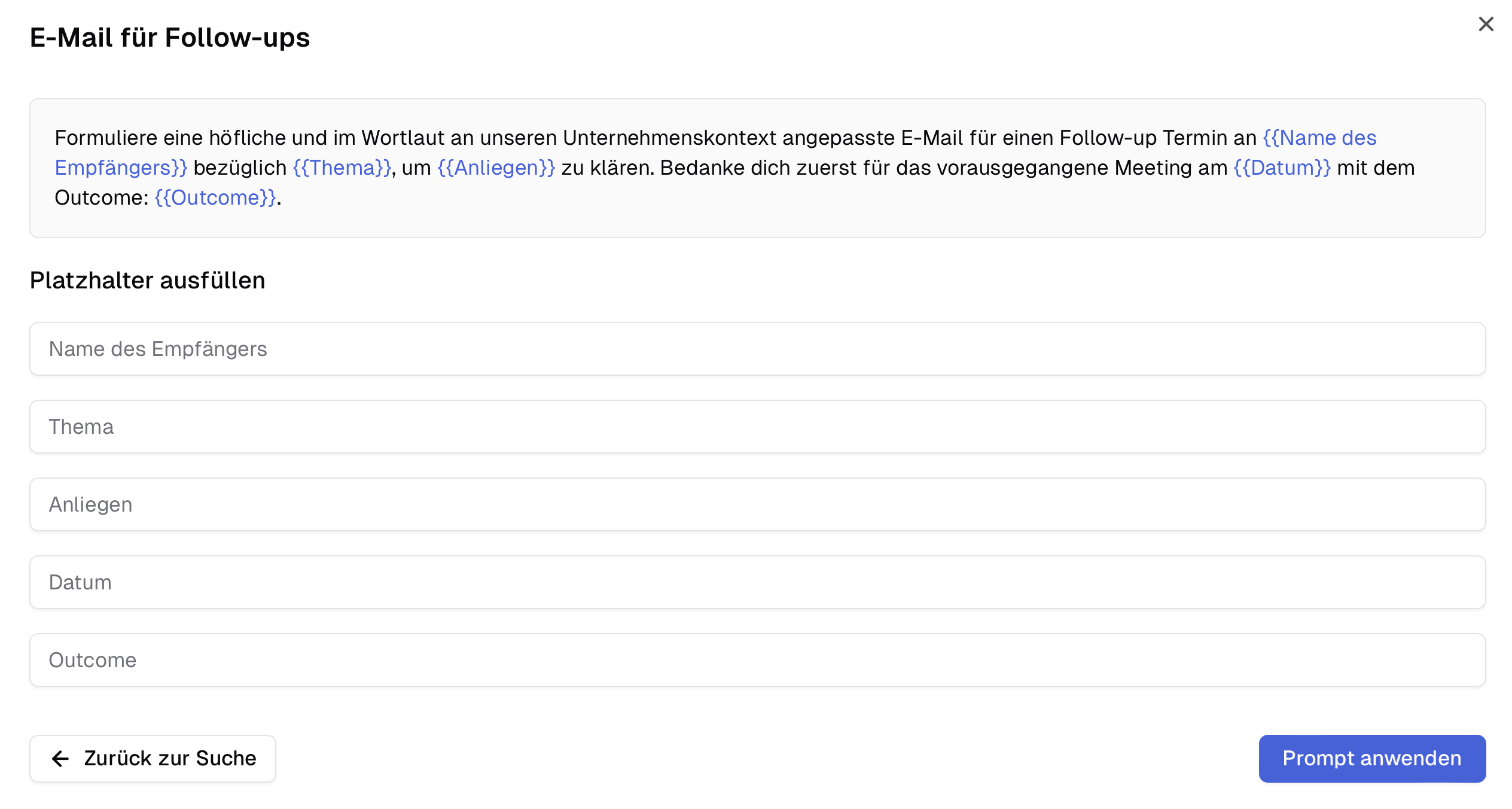 Einen Prompt in der Prompt-Bibliothek befüllen.