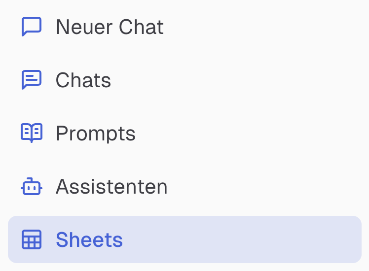 Seitenleiste mit Sheets-feature