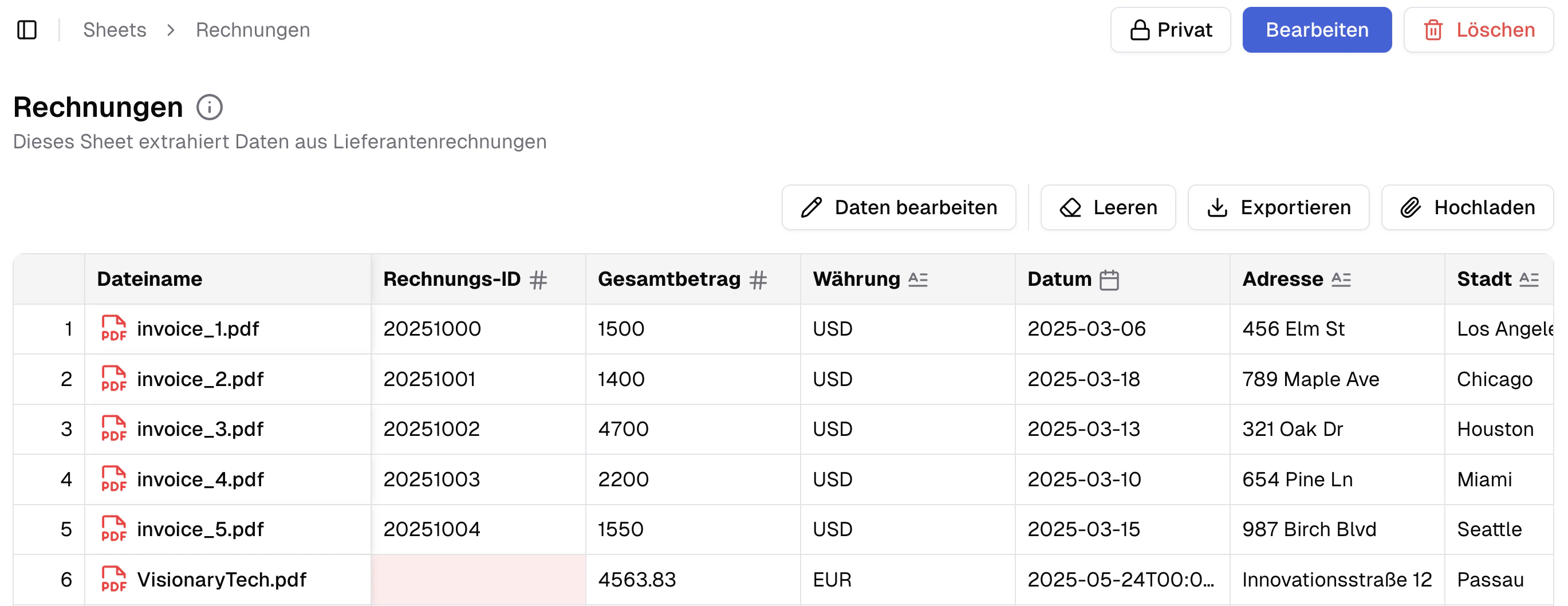Beispiel mit der Extraktion von Rechnungen