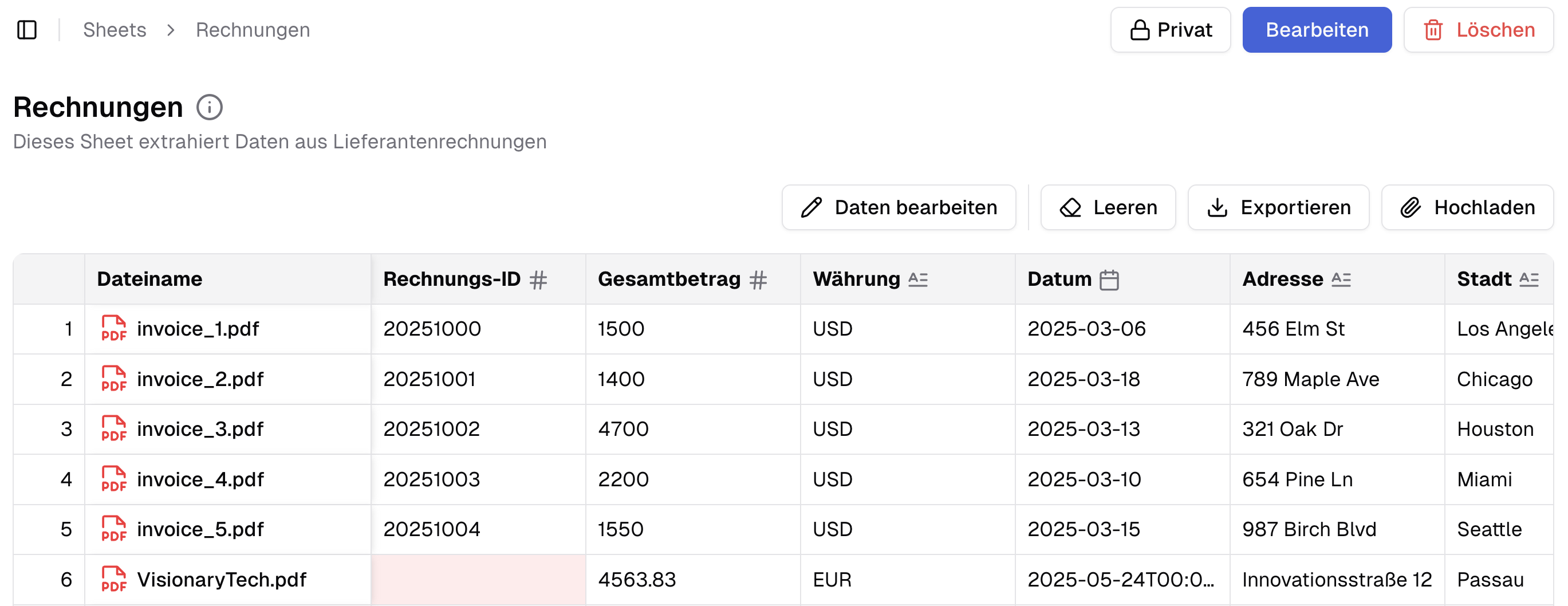Beispiel mit der Extraktion von Rechnungen