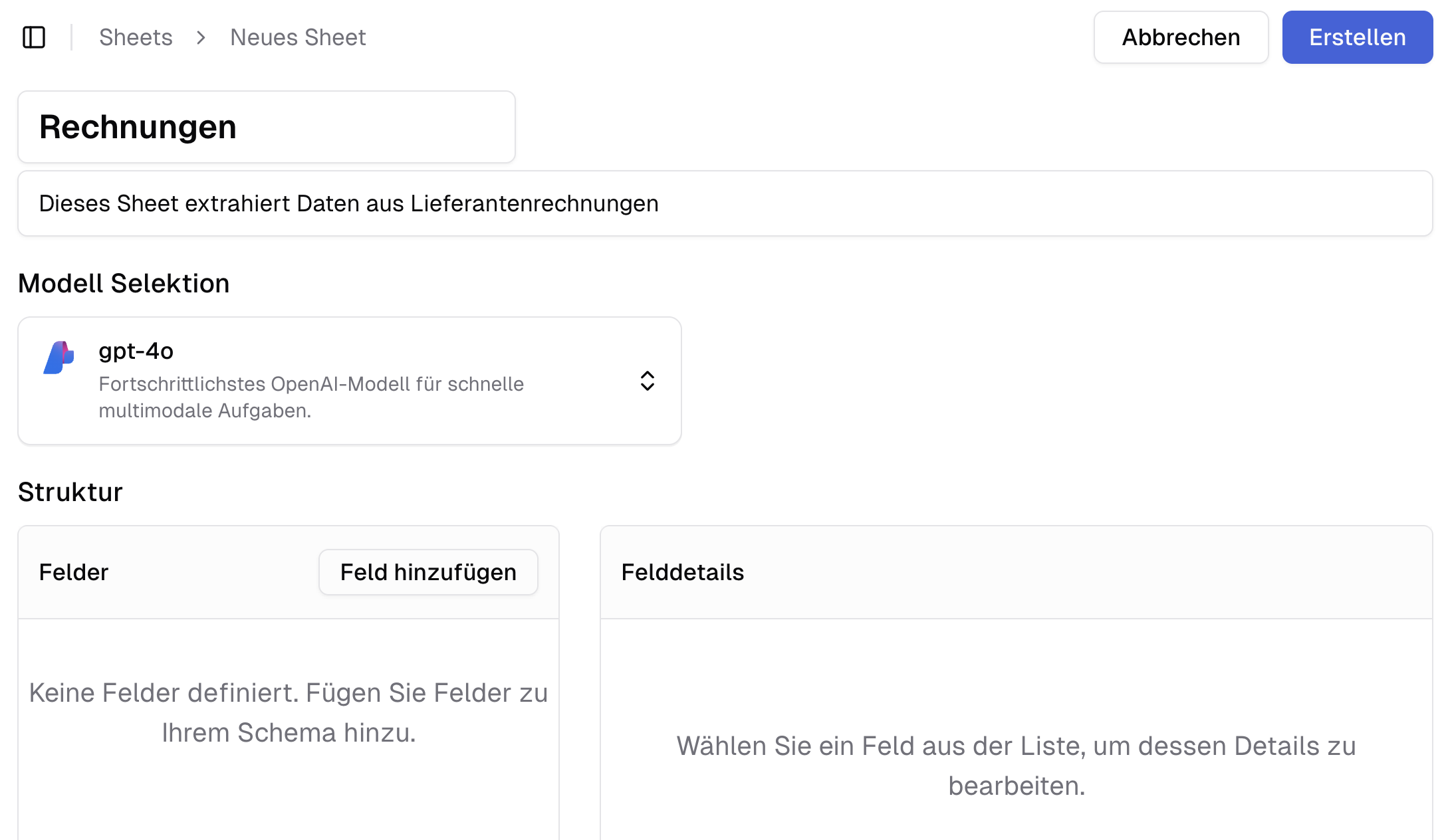 Neues Sheet erstellen
