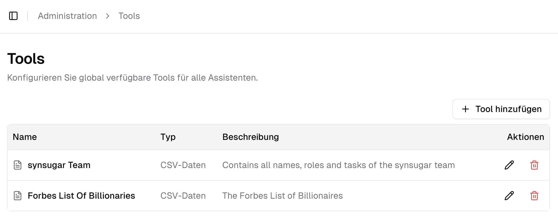 Übersicht der Tools-Seite in den Systemeinstellungen