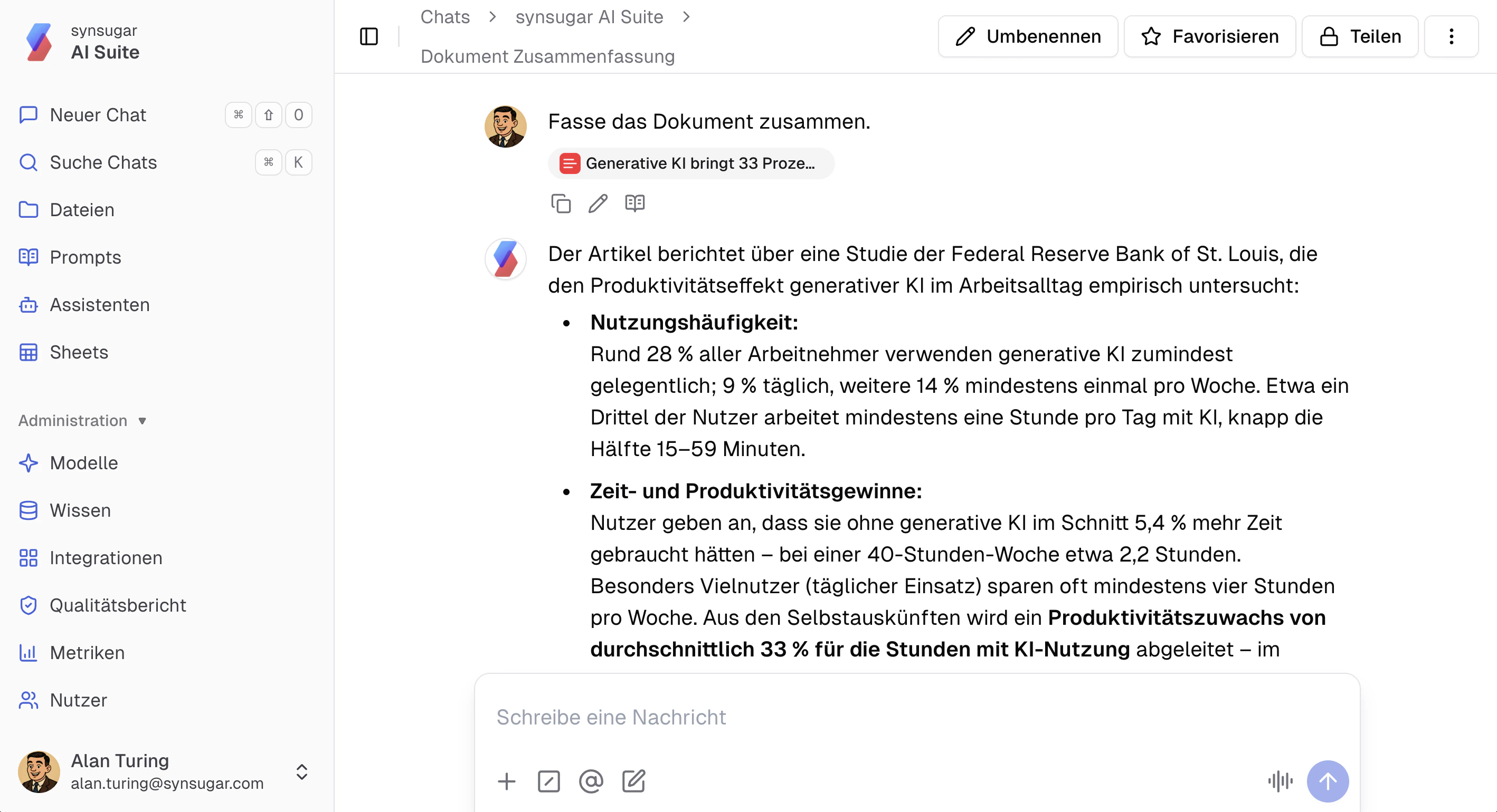 Übersicht der Startseite im Chatfenster