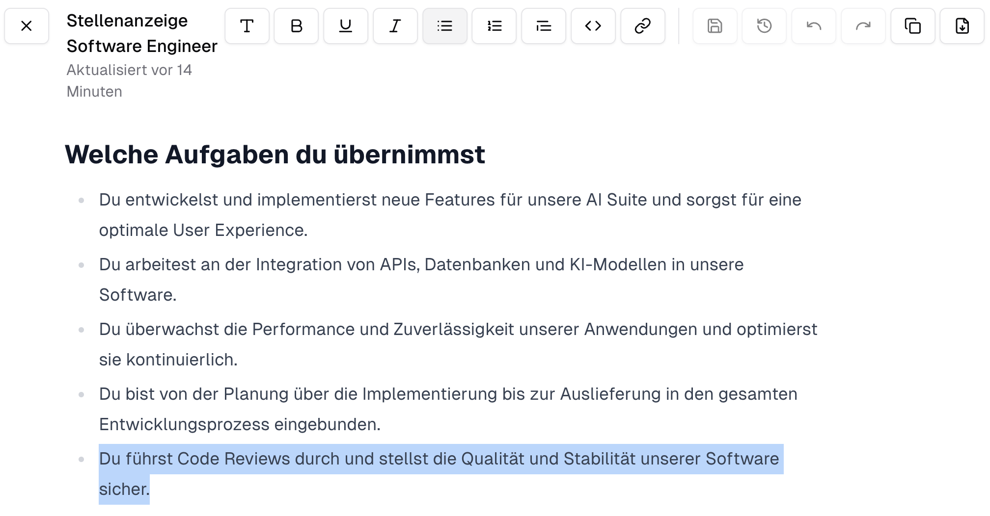 Chat mit geöffnetem Canvas im Bearbeitungsmodus