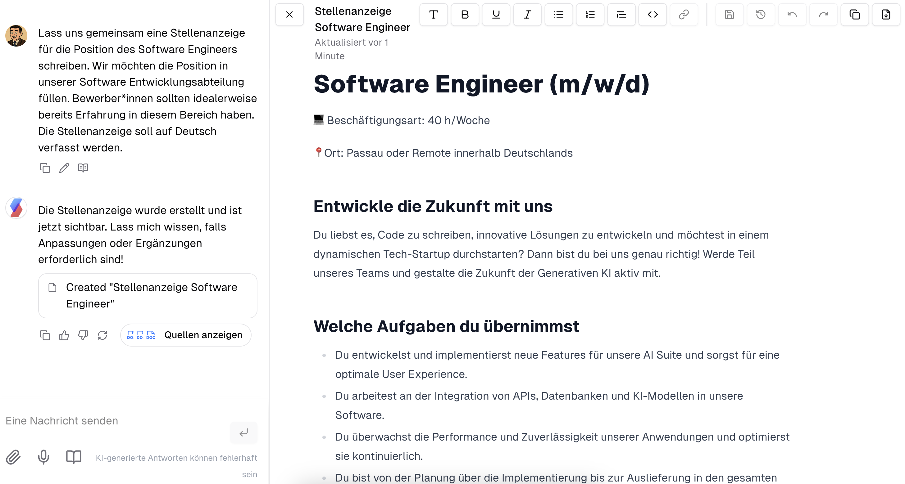 Chat mit geöffnetem Canvas Layout