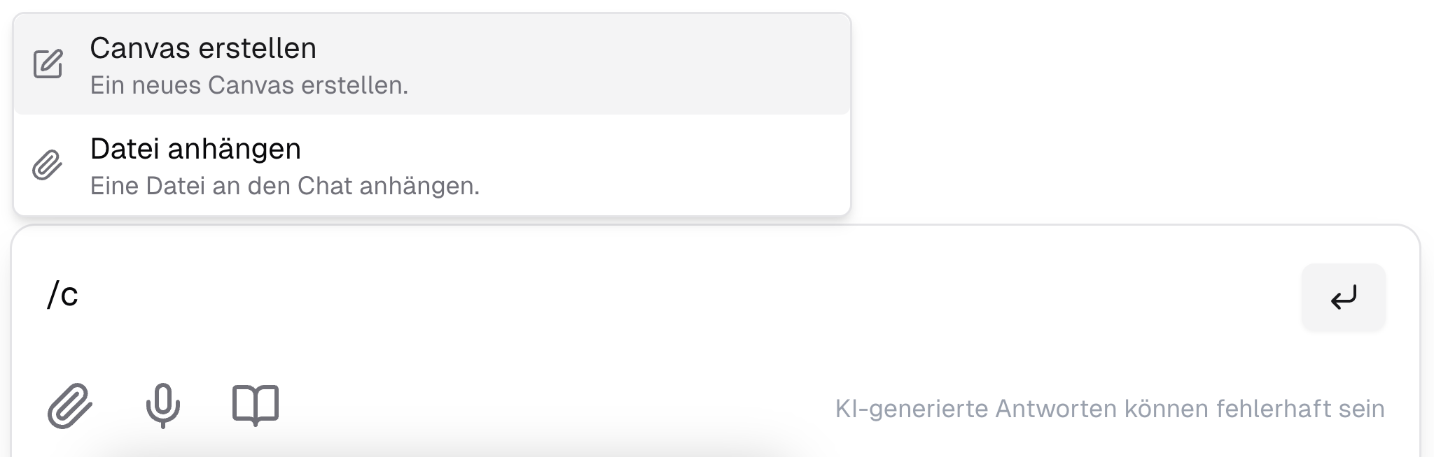 Aktivierung des Canvas Tools mit Slash-Command