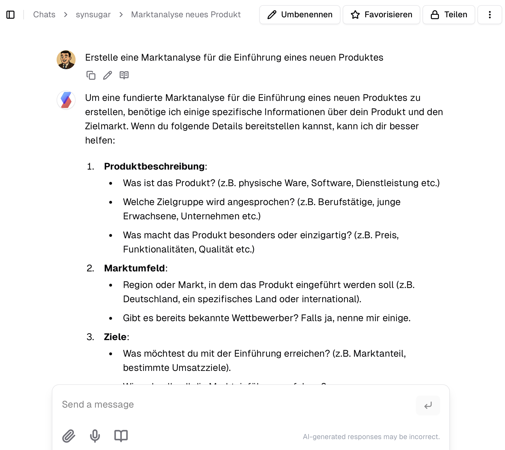 Übersicht einer Konversation im Chat-Fenster
