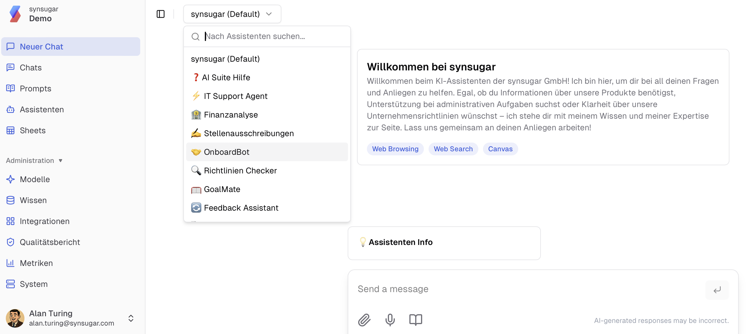 Übersicht der Assistenten im Chatfenster