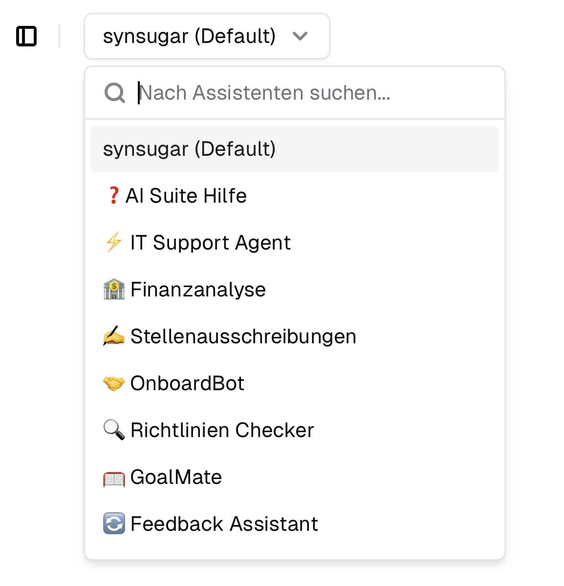 Übersicht der Assistenten im Chat-Fenster
