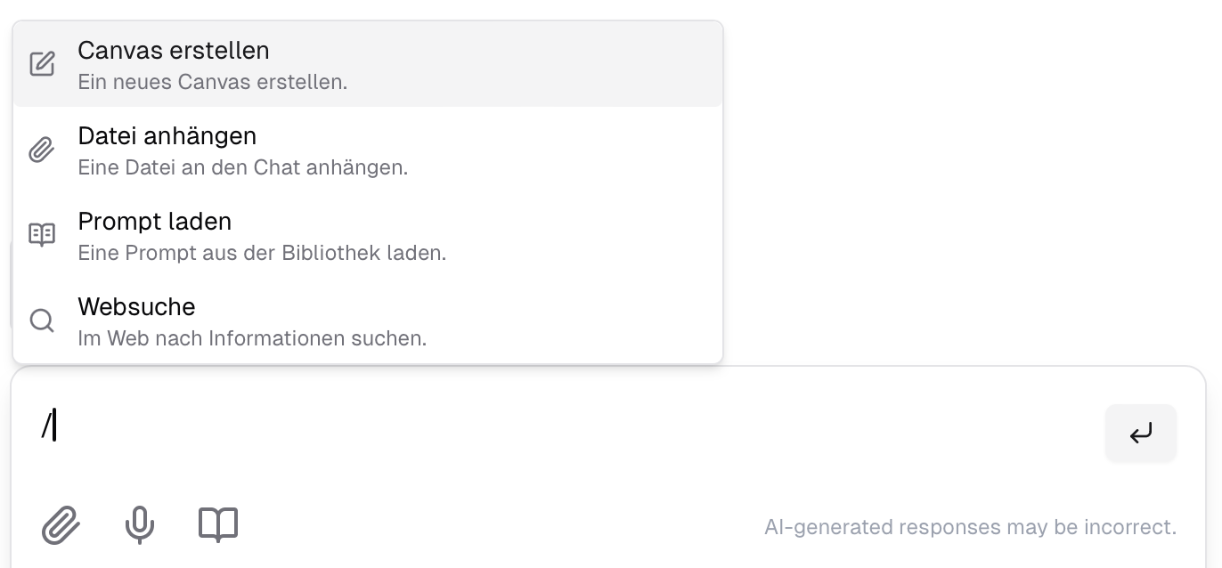 Übersicht des Slash Comands im Prompt Eingabefeld