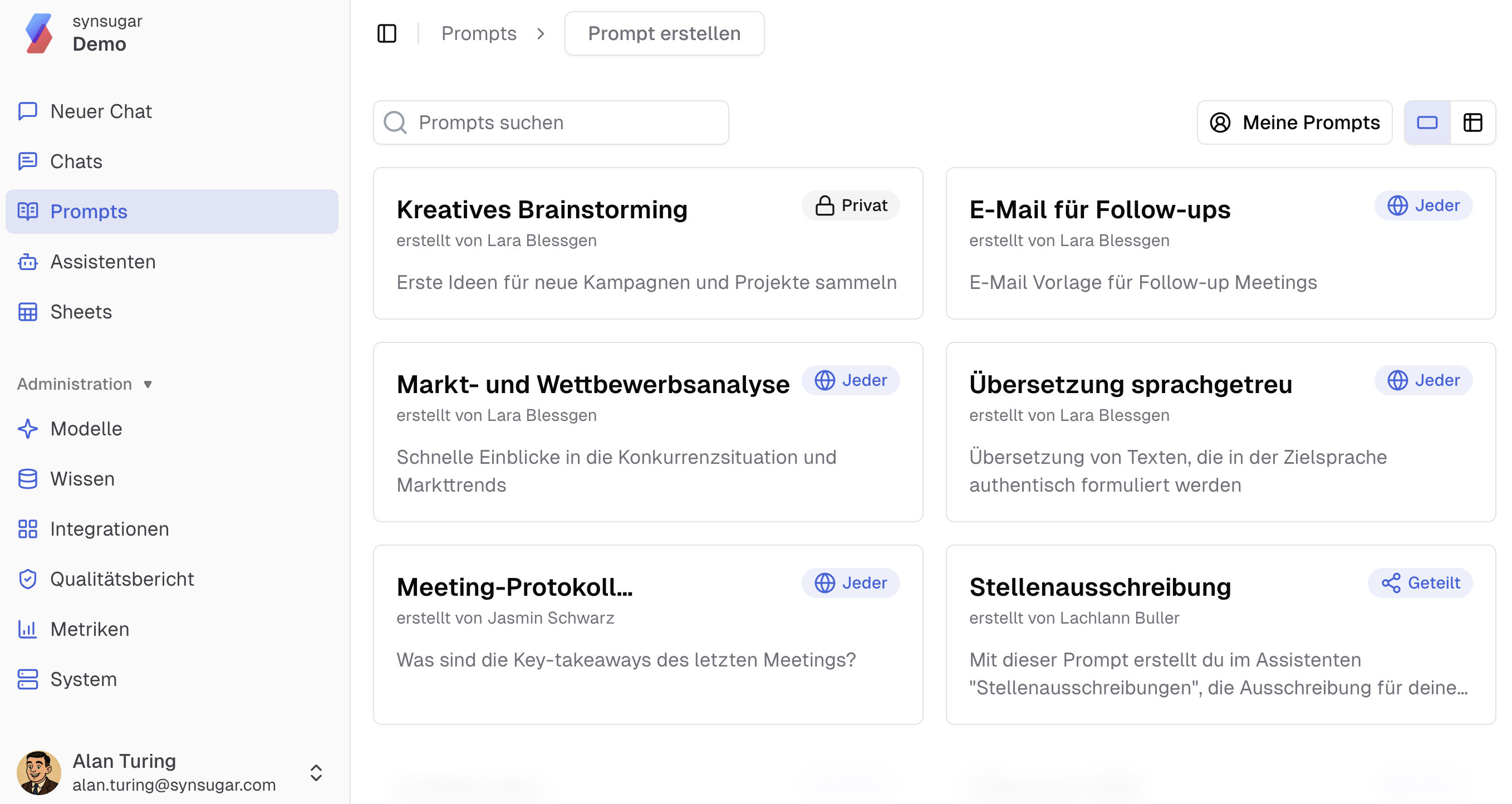 Prompt-Bibliothek Startbildschirm