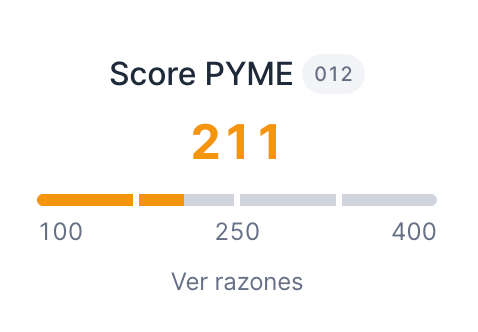 Tarjeta de resumen de Score PYME en el insight de Buró Empresas