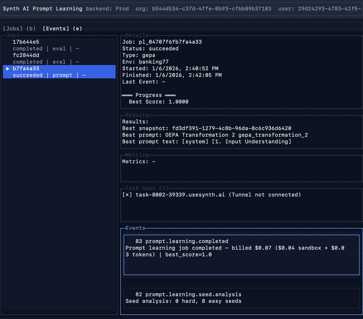 Prompt optimization status