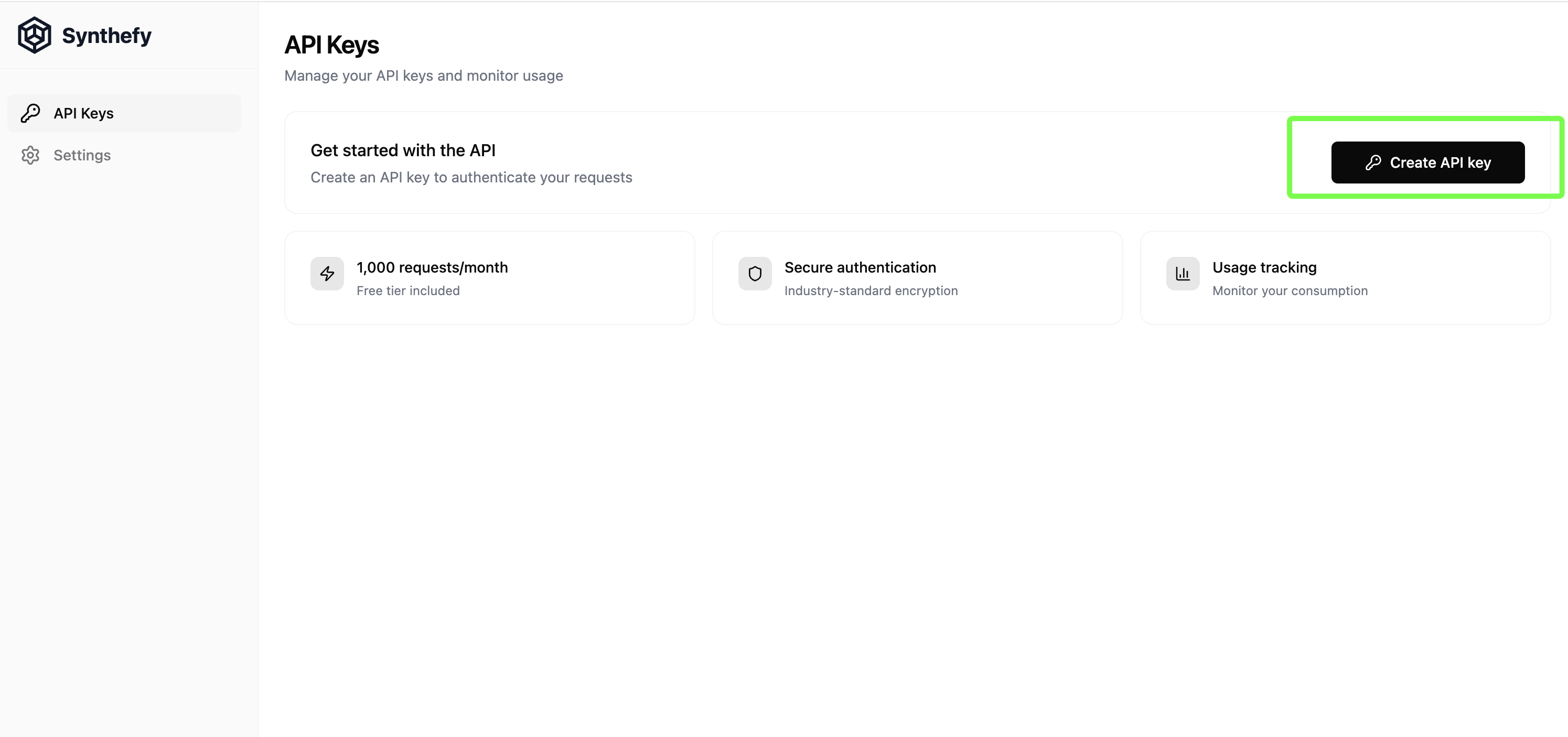 API key creation screen