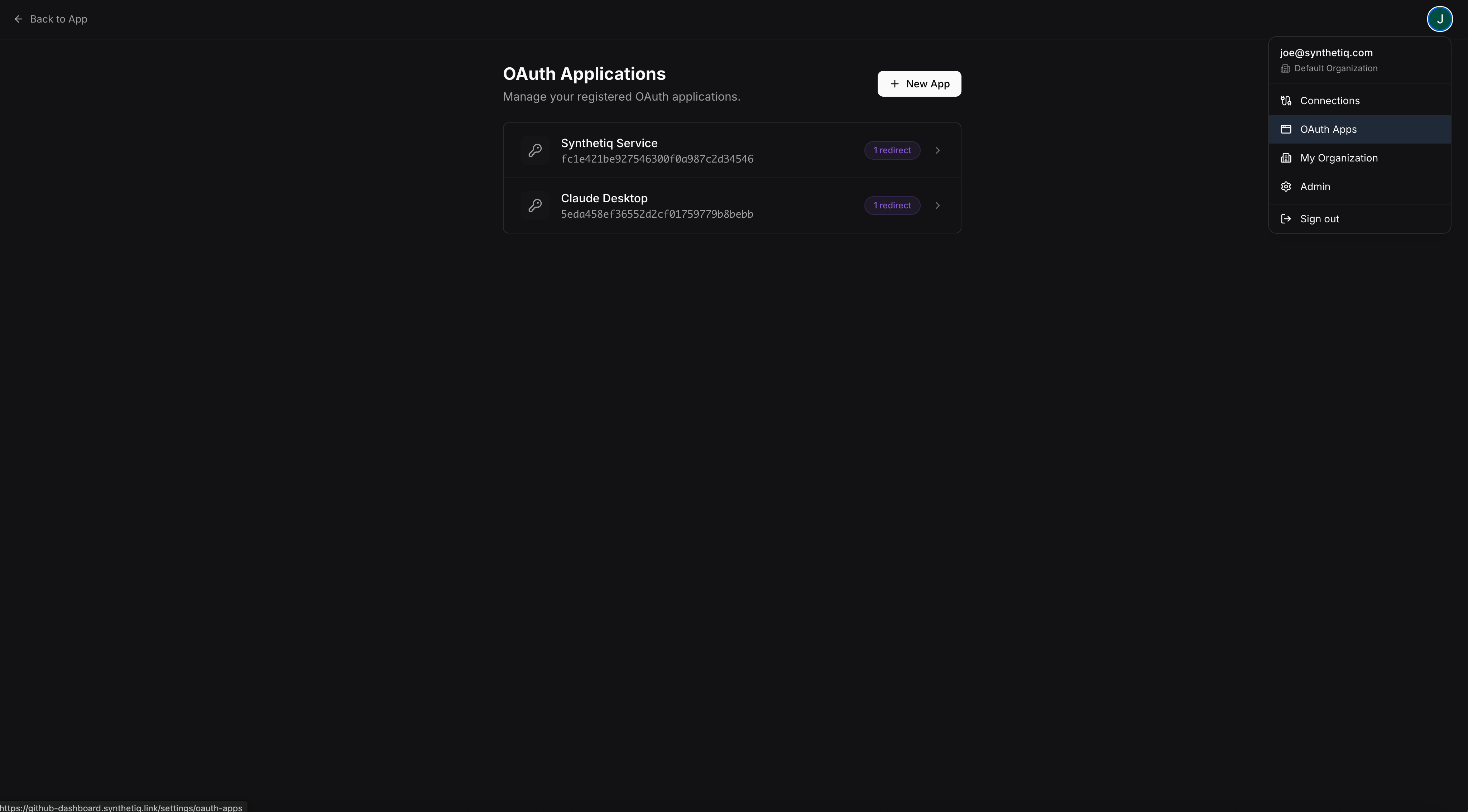 User OAuth apps page