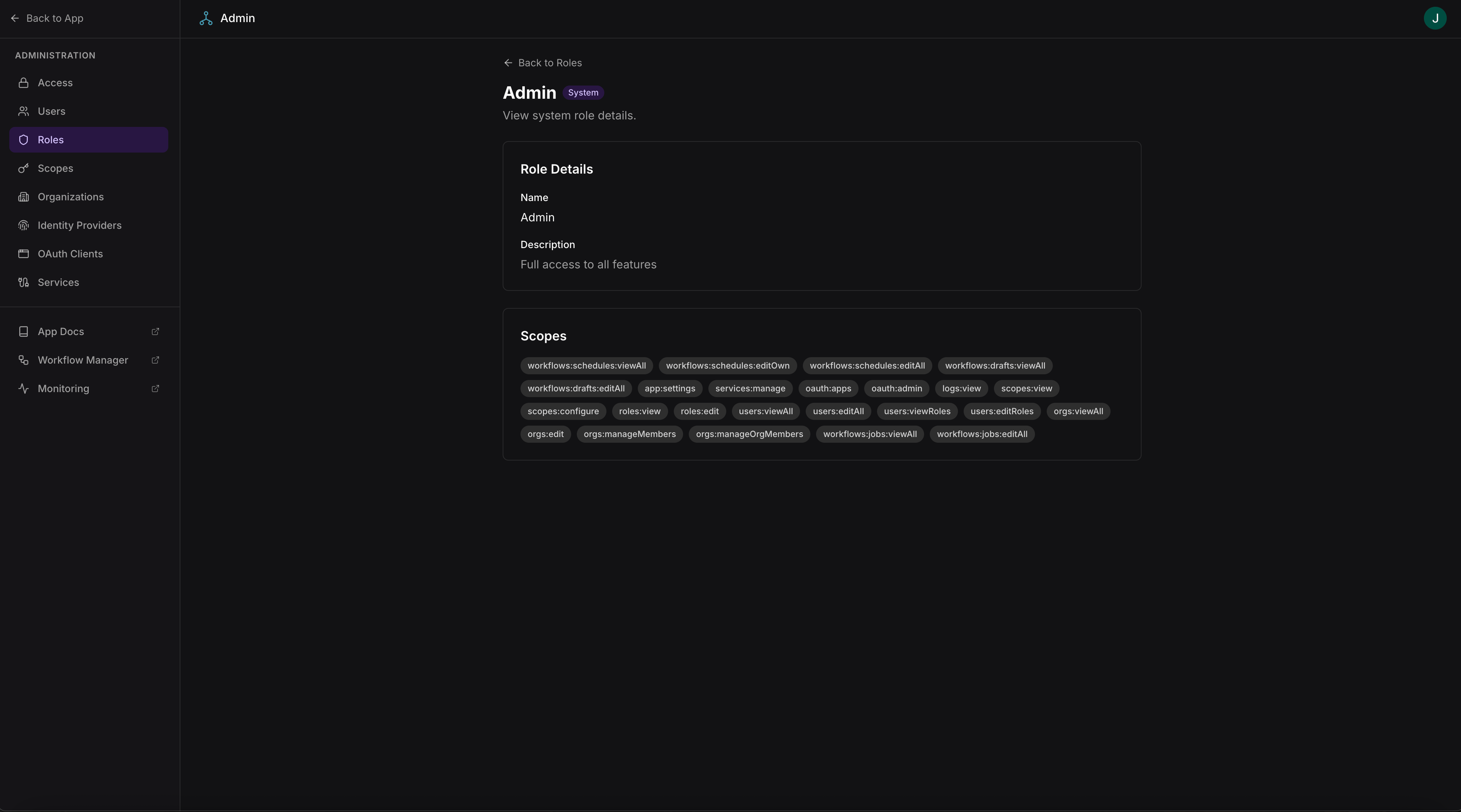 Role detail page